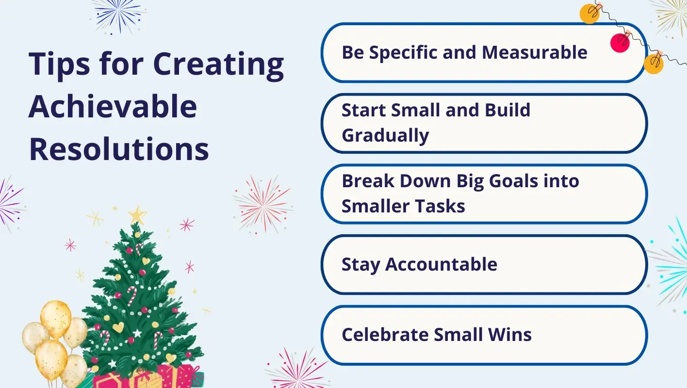 Infographic suggesting 5 useful tips to create achievable new year resolutions